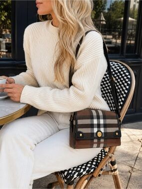 Burberry Note Giant Check E-Canvas Crossbody Bag